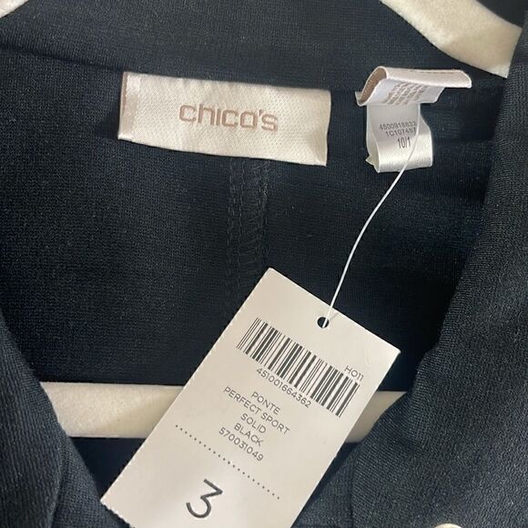 Chico’s jacket womens large Ponte perfect Sport Solid Black zip up New - Picture 6 of 9